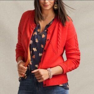 CAbi Cable Knit Citrus Orange Long Sleeve Cardigan Sweater - Sz S
